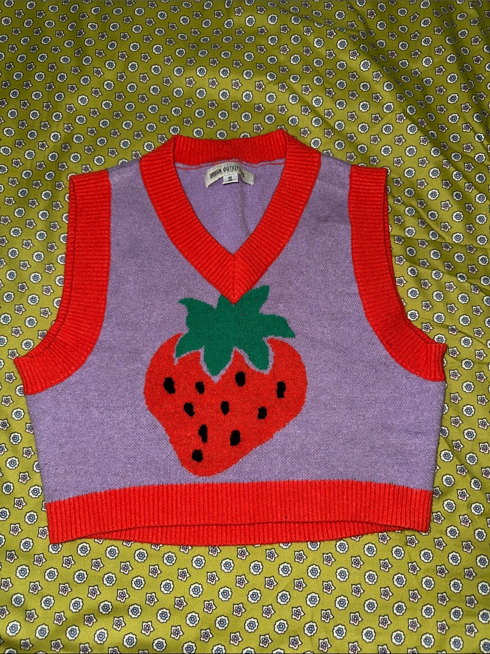 Urban Outfitters Lavender Knit Sweater Vest with Red Trim